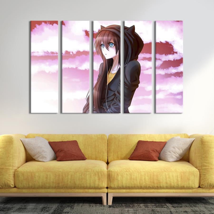 Картина на холсте Загадочная аниме-девушка в капюшоне 87x50 см (1424-51)