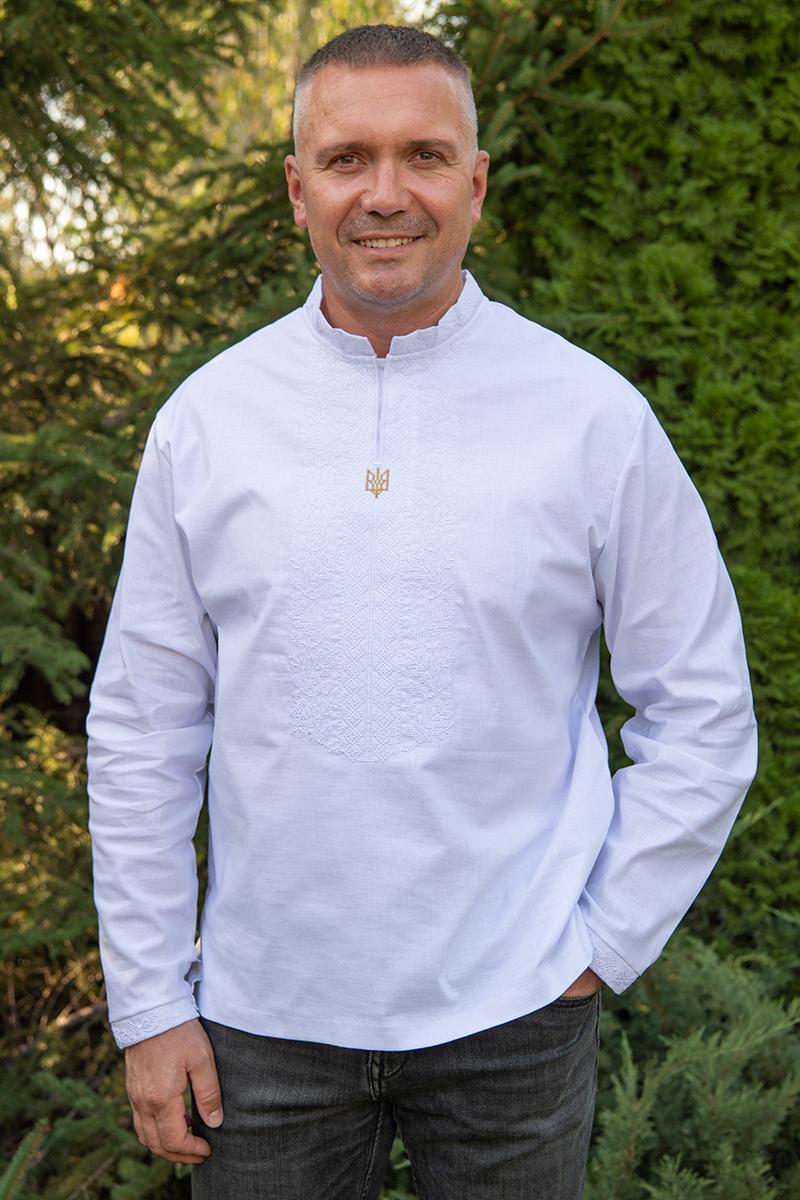 Вышиванка мужская из льна с длинным рукавом M Белый (2362547990)