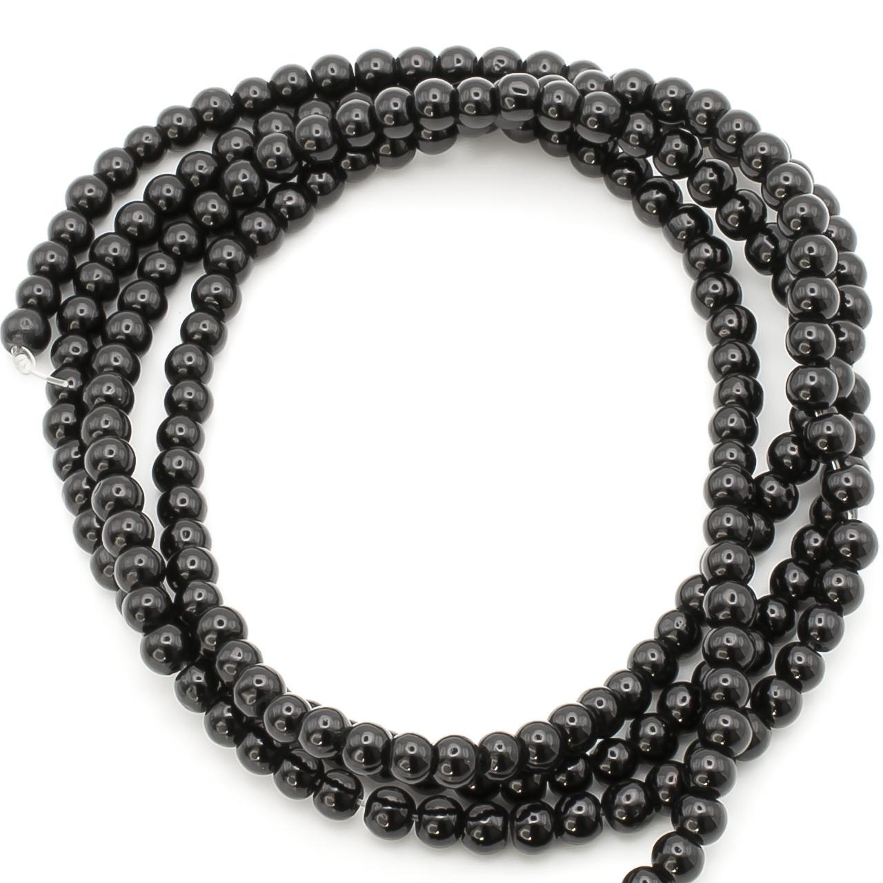 Бусины стеклянные на нитке под жемчуг 6 мм 80 см 145 шт. Черный (БЖ0006ш80)