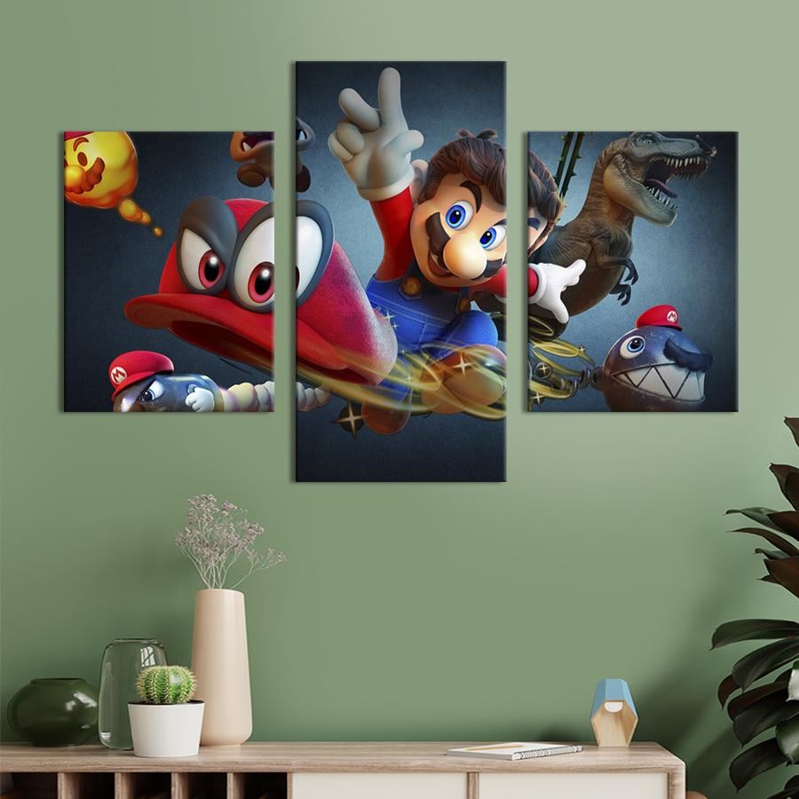Картина на холсте триптих Культовая игра Супер Марио 141x90 см (1512-32)