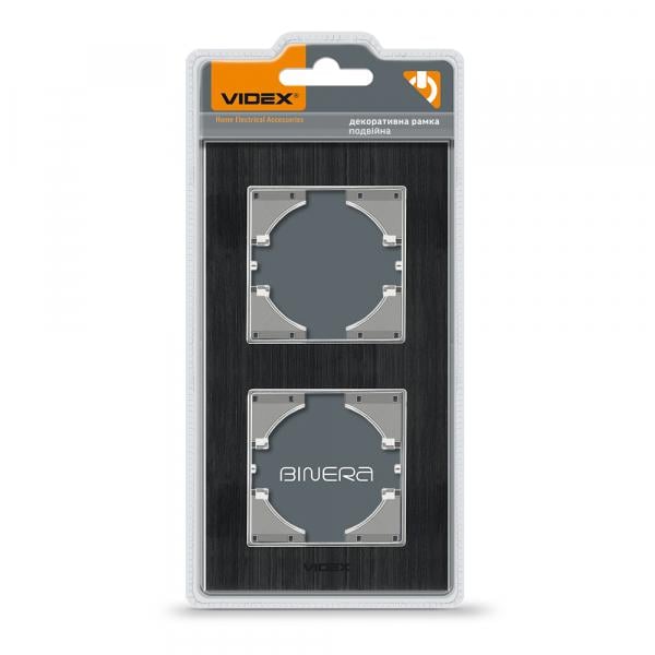 Рамка Videx на 2 місця вертикальна Чорний алюміній