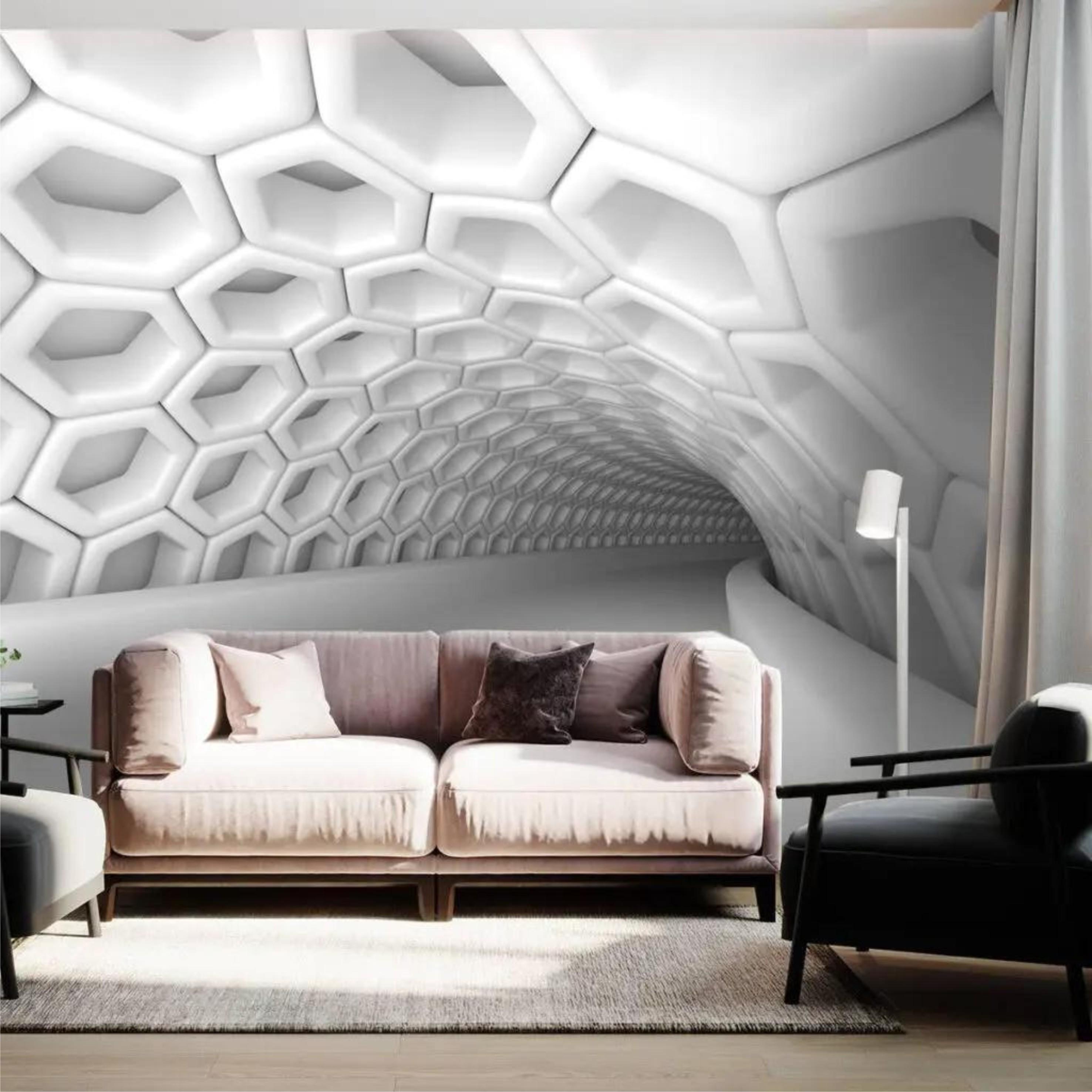 Фотообои туннель с шестиугольниками Серый (000322)