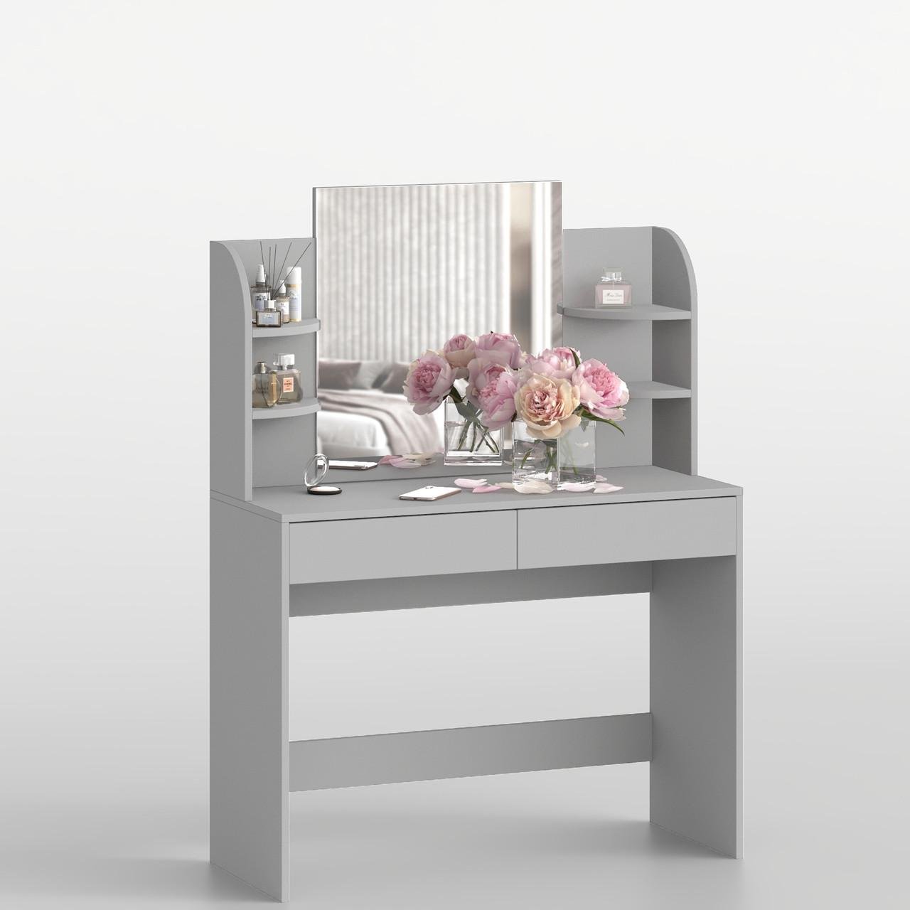 Туалетний столик New and Classic із квадратним дзеркалом 1250x1000x400 мм Сірий (ТЗ-2-3)