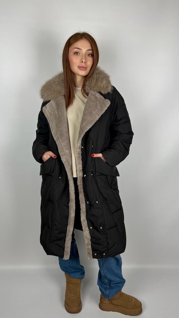 Куртка-пальто жіноча зимова р. 42 Чорний (#9033-01) - фото 3 Куртка-пальто жіноча зимова р. 42 Чорний (#9033-01) - фото 3