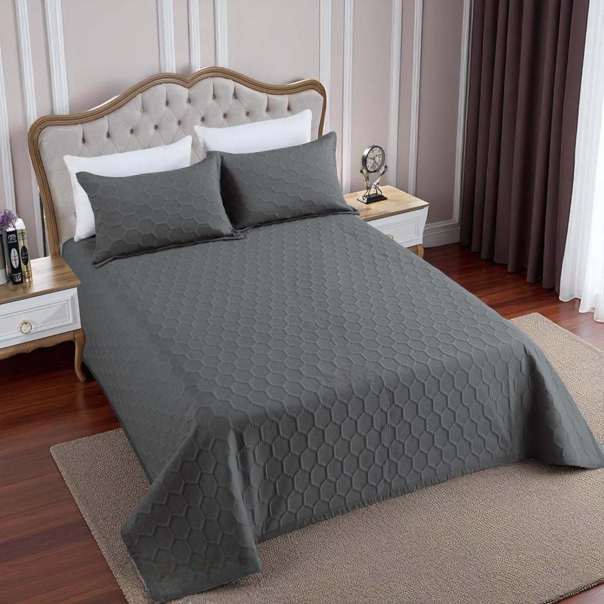 Покрывало хлопковое стеганое и 2 наволочки Koloco евро 220х240 см Графитовый (41694) - фото 1 Покрывало хлопковое стеганое и 2 наволочки Koloco евро 220х240 см Графитовый (41694) - фото 1