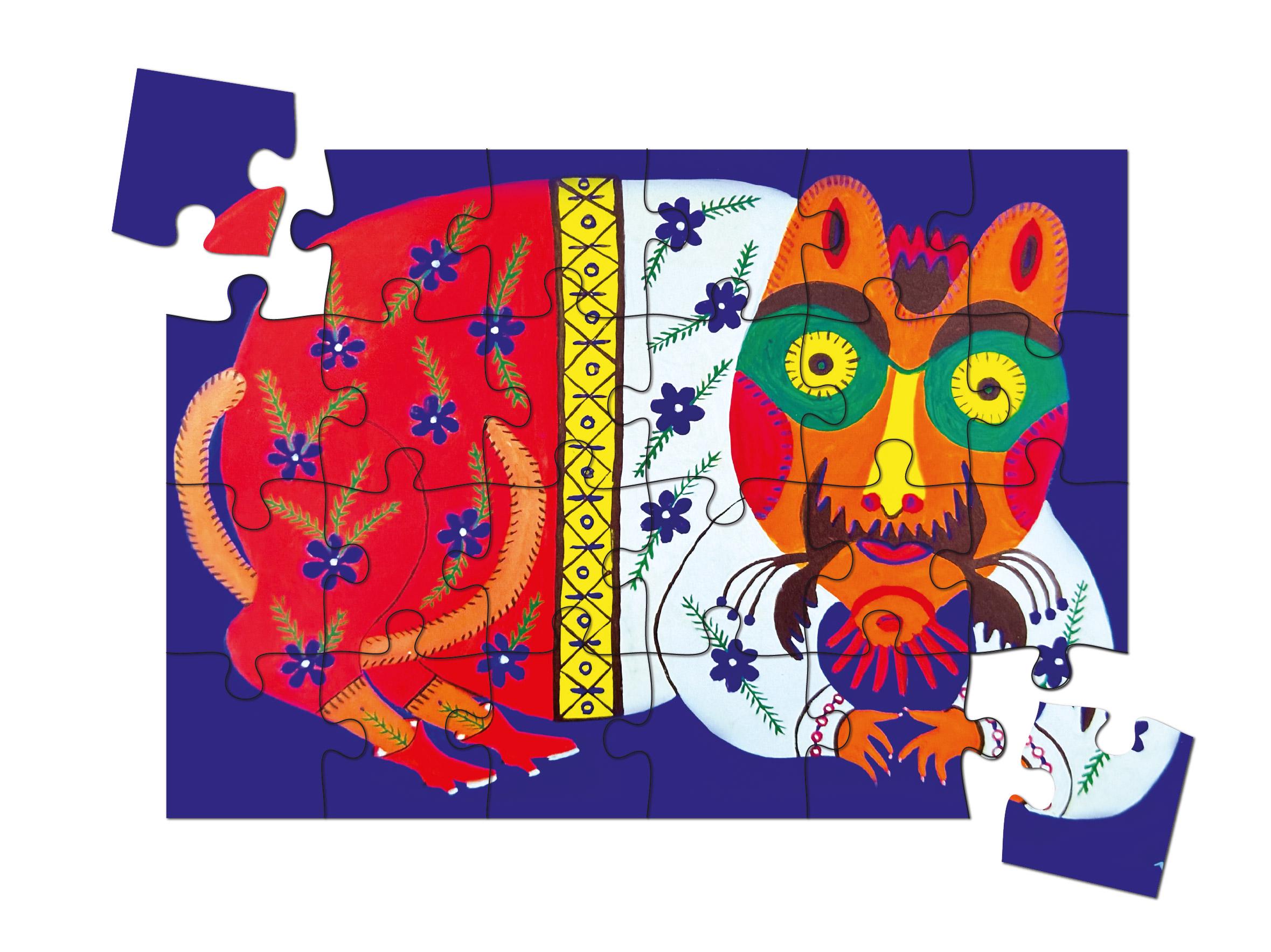 Пазл дерев'яний Український кіт у чоботях Марія Примаченко в рамці на 24 елементи