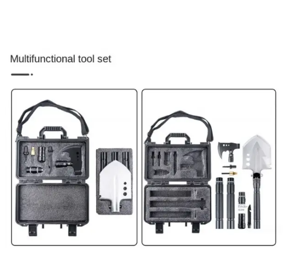 Набір для виживання туристичний універсальний 9в1 сокира і лопата складна в кейсі - фото 3