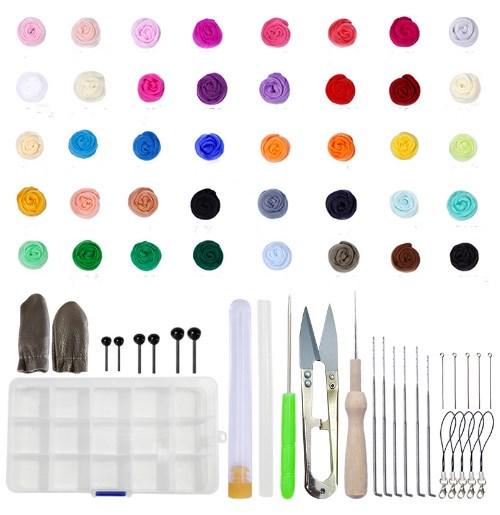 Набор шерсти для валяния 40 цветов по 3 г с инструментами (2183)