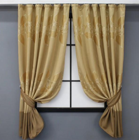 Шторы из жаккарда 1,4х1,7 м 2 шт. Золотистый/Коричневый (033дк)