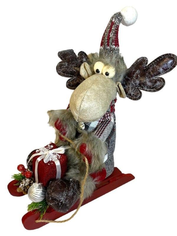 Декор новогодний Лось с подарком на санках (2012514395)