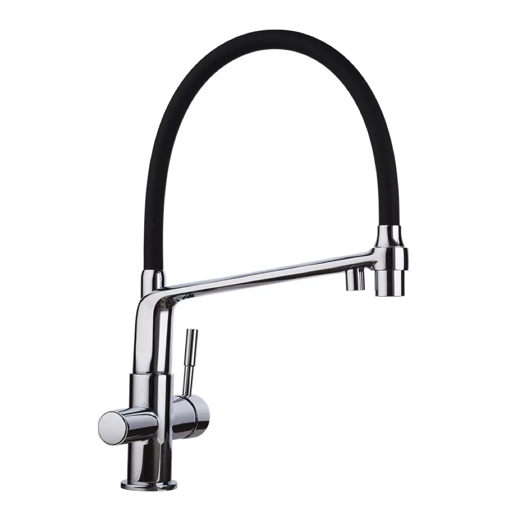 Смеситель для кухни на две воды Gappo G4398-7 с гибким изливом Черный/Хром