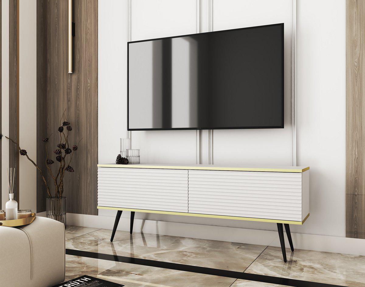 Тумба під телевізор Perfect Home Oro RTV135 MDF 2-дверна з чорними ніжками Білий (PFH-091333)