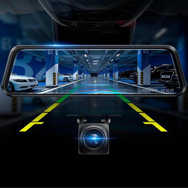 Автомобильный видеорегистратор зеркало HOCO DI36 с камерой заднего вида 9,6" Full HD 1080P Черный - фото 3