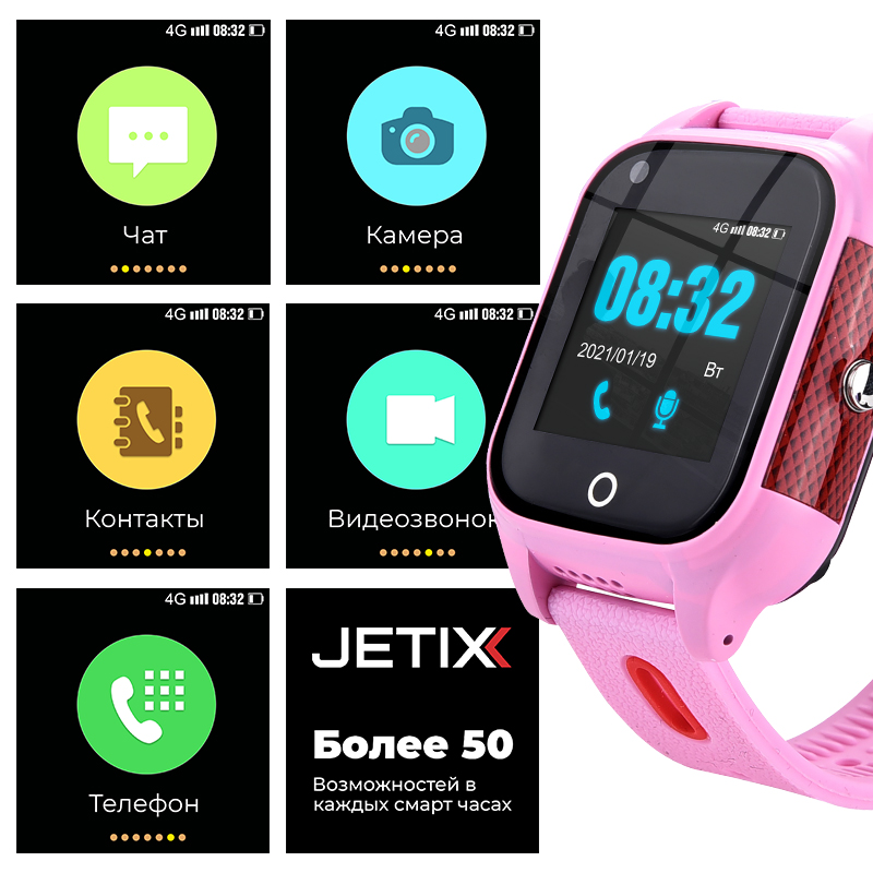 Смарт-часы детские Jetix DF100 с GPS Pink (40002) - фото 4