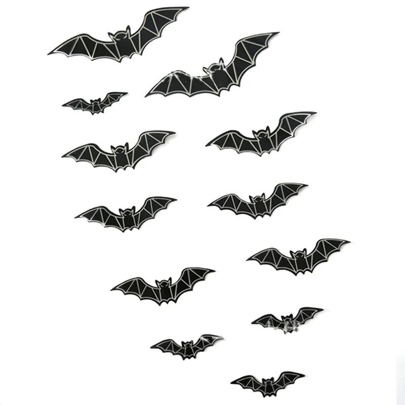 Наклейки на Хэллоуин Летучие мыши 12 шт. Черный (111112)