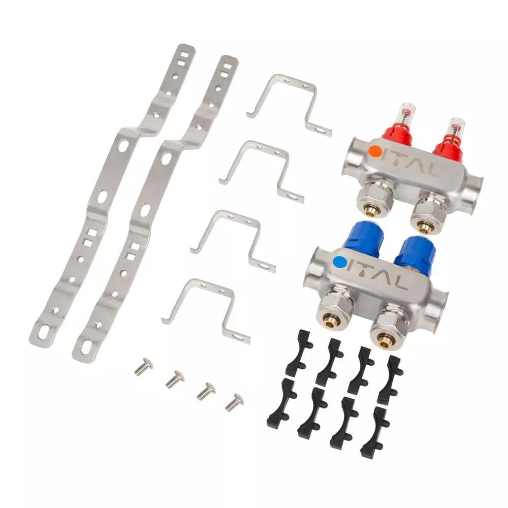 Коллектор для теплого пола ITAL HC1-02 2 контура с расходомерами 1"/3/4" (215340) - фото 2