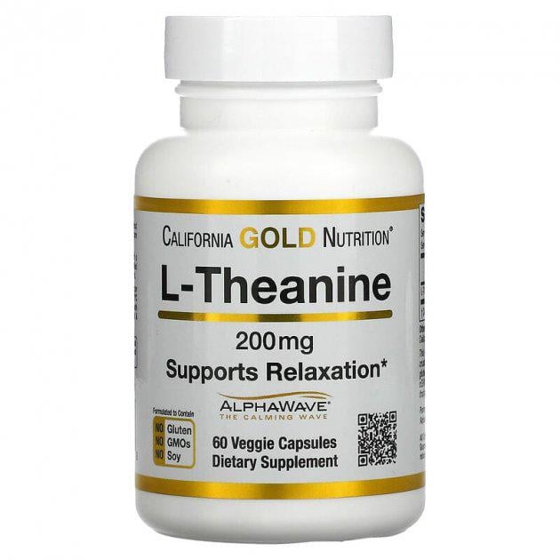 Теанин California Gold Nutrition AlphaWave для расслабления и спокойной сосредоточенности 200 мг 60 вегетарианских капсул (CGN-01242)