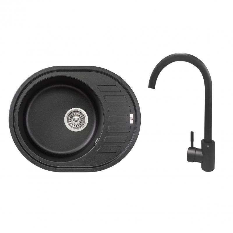 Мийка для кухні Lidz BLM-14 зі змішувачем Aria 015F k35 620x500/200 мм Чорний (24501561)