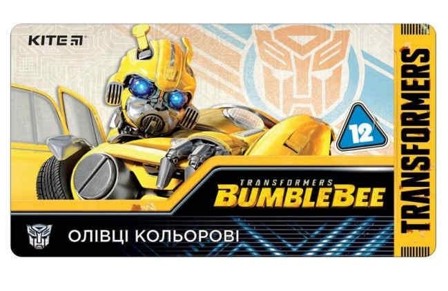 Карандаши цветные трехгранные KITE Transformers в металлическом пенале 12 цветов