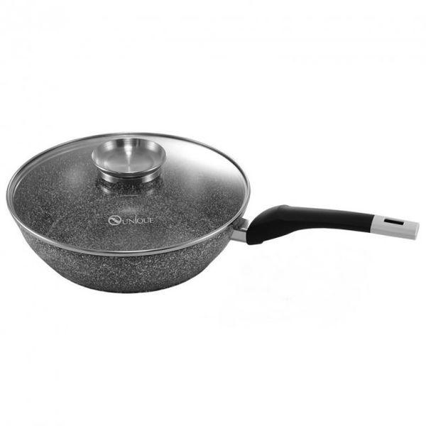 Сковорода глубокая UNIQUE UN-5172 28 см с крышкой (IR004002) - фото 2 Сковорода глубокая UNIQUE UN-5172 28 см с крышкой (IR004002) - фото 2