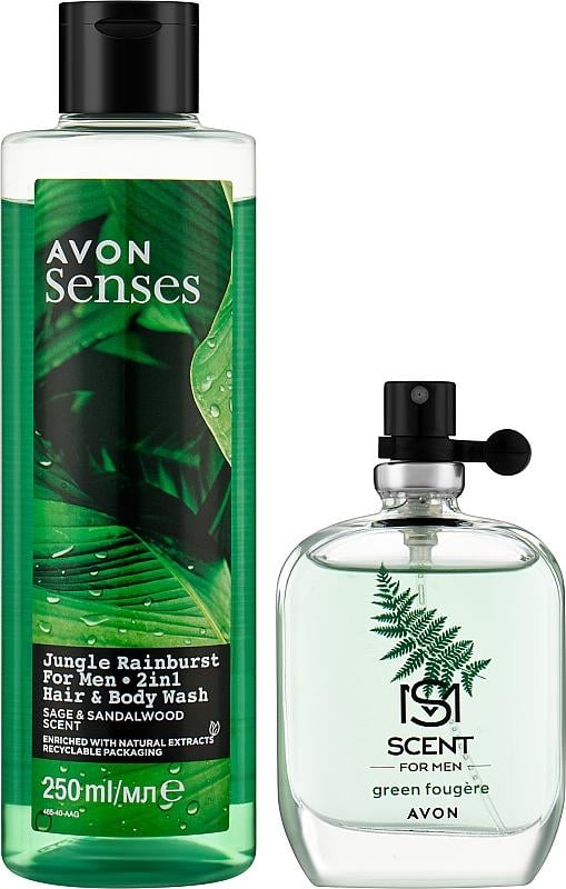 Набор мужской парфюмированный 2 в 1 Avon Green Fougere-аромат 30 мл+ шампунь-гель для тела 250 мл(AV14880)