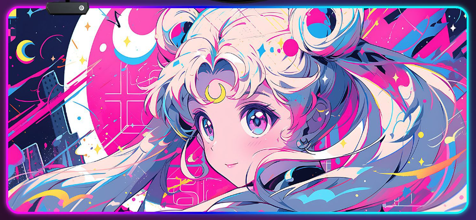 Коврик для мышки с Аниме принтом Сейлор Мун / Sailor moon LED подсветка 800х300х4 мм (1901)