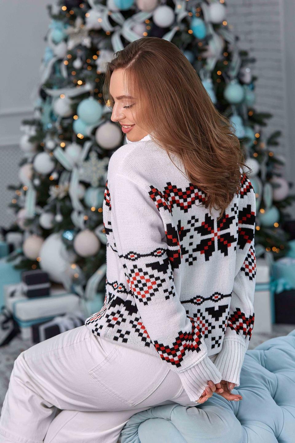 Светр під горло р. 44-52 Білий з теракотовим (БЕ01) - фото 2