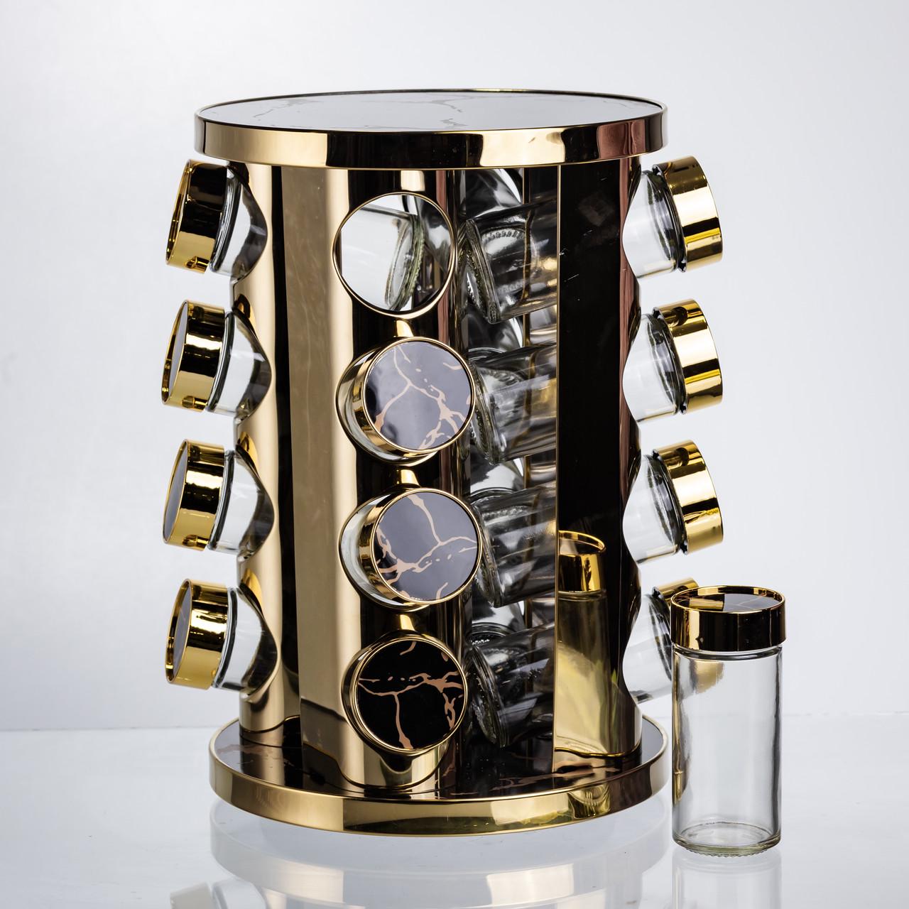 Карусель для специй 16 баночек по 100 мл Черный мрамор (HP-1370)