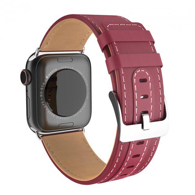 Шкіряний ремінець Hoco Duke series WB04 для Apple Watch Series 4 40 мм Wine-red (612ba12f) - фото 2