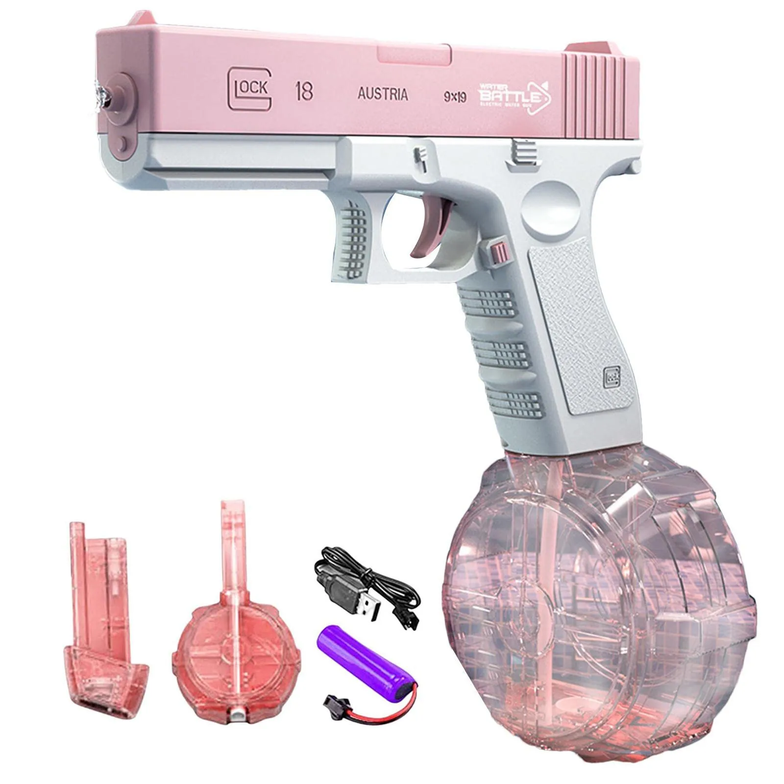 Водяний пістолет Water Gun Glock електричний акумуляторний Рожевий
