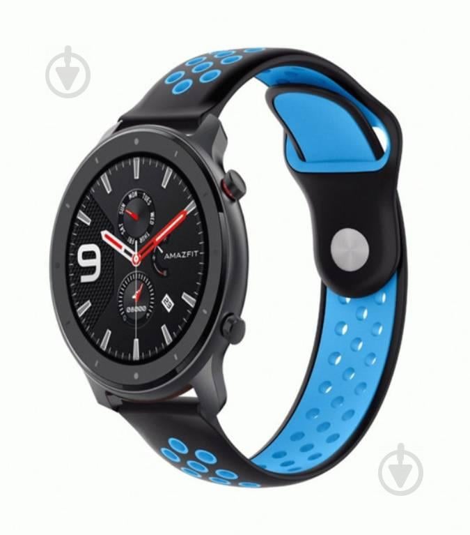 Ремешок BeWatch для Amazfit BIP | Bip Lite | GTS | Gtr 42mm силиконовый 20мм перфорированный Черно-Голубой (1010119)