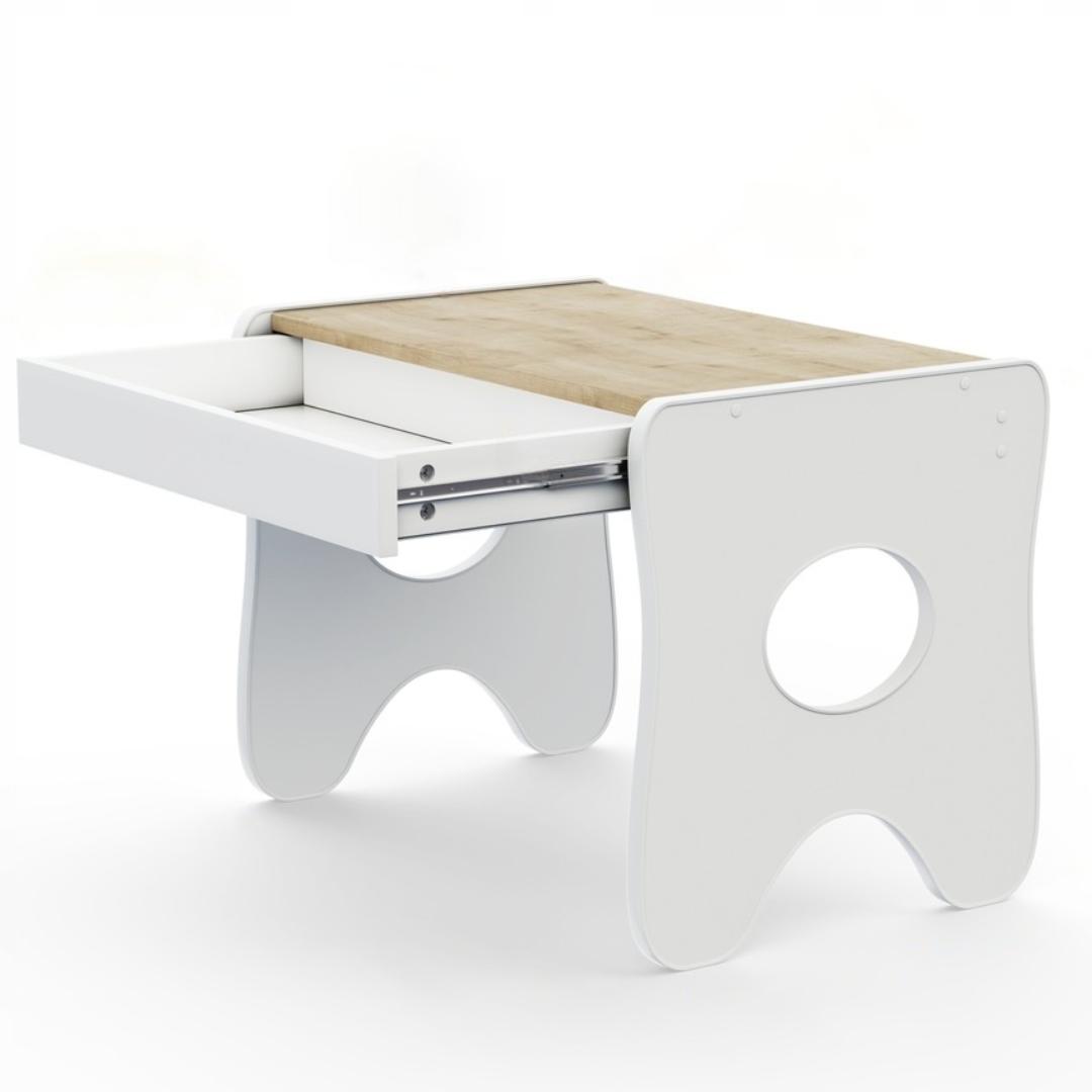 Детский игровой столик с ящиком Tiding Bag 70х45х51 см Белый с деревом