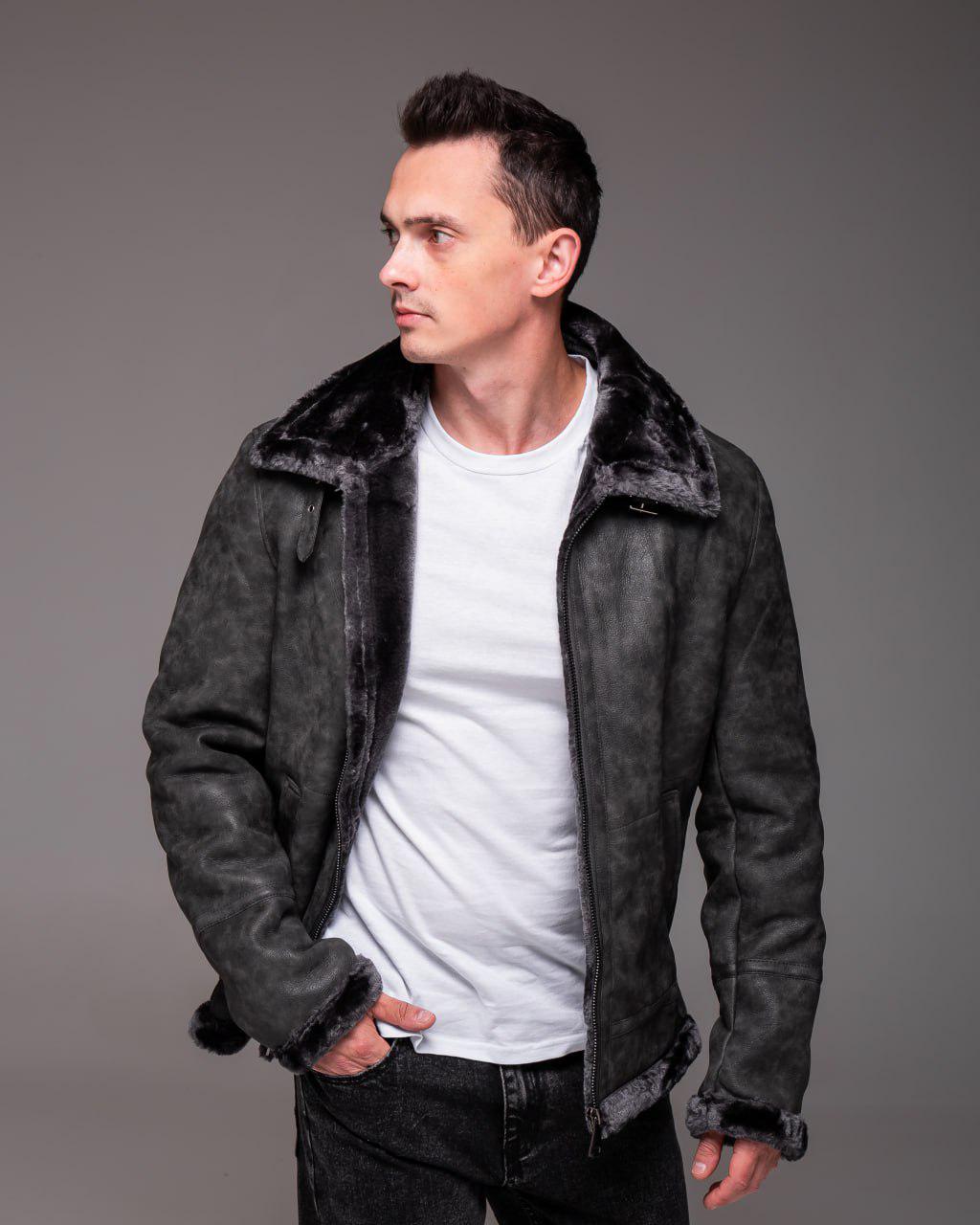 Дублянка чоловіча зимова на хутрі S Сірий (2426) - фото 8 Дублянка чоловіча зимова на хутрі S Сірий (2426) - фото 8