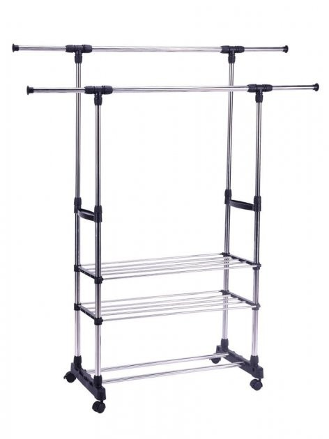 Вішалка-стійка для одягу телескопічна на коліщатках 95-165 см (MA618)