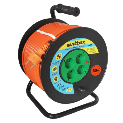 Удлинитель SVITTEX на катушке с термозащитой, 2х1,5 мм² 60 м (22569982) - фото 1