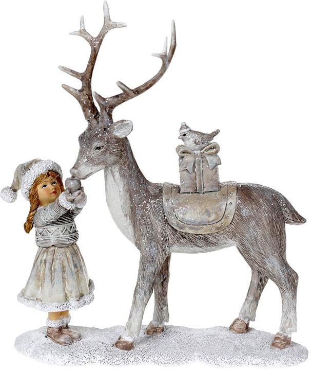 Статуэтка декоративная Девочка с Оленем 21 см полистоун Бежево-серый (BD-707-322)