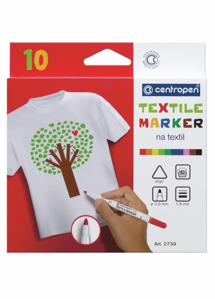 Маркер Centropen Textile 2739 2 мм 10 кольорів (8595013632635)