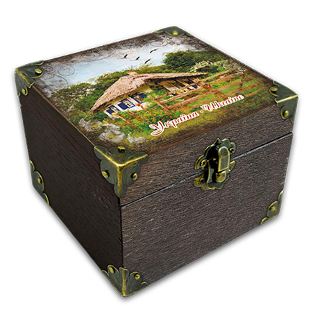 Шкатулка эко декоративная Украина Дом с мальвами 10х10 см Коричневый (укш06к10х10)