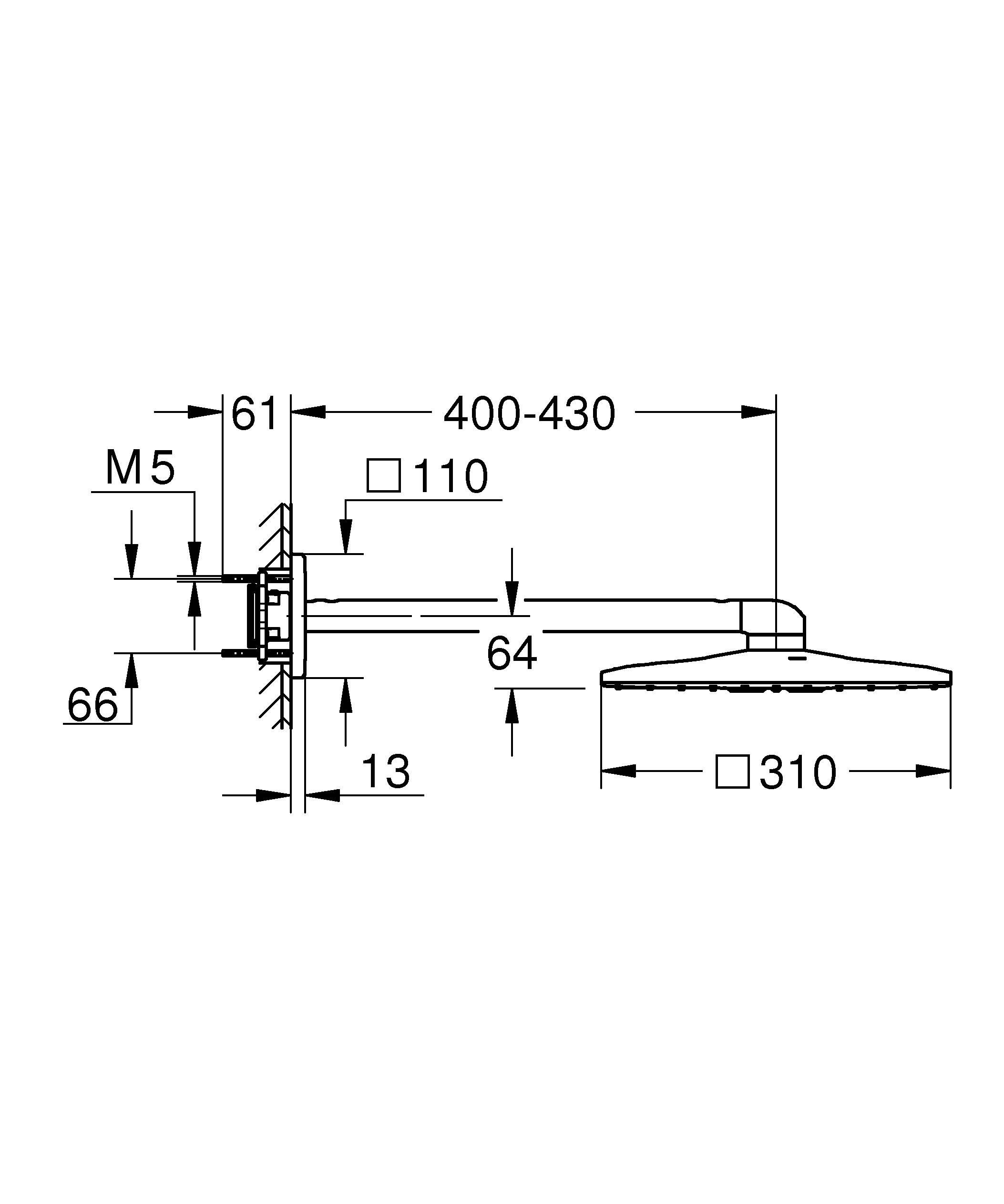 Верхній душ Grohe SMARTACTIVE 310 CUBE 26479000 310x310 мм із кронштейном Хром (113541) - фото 2