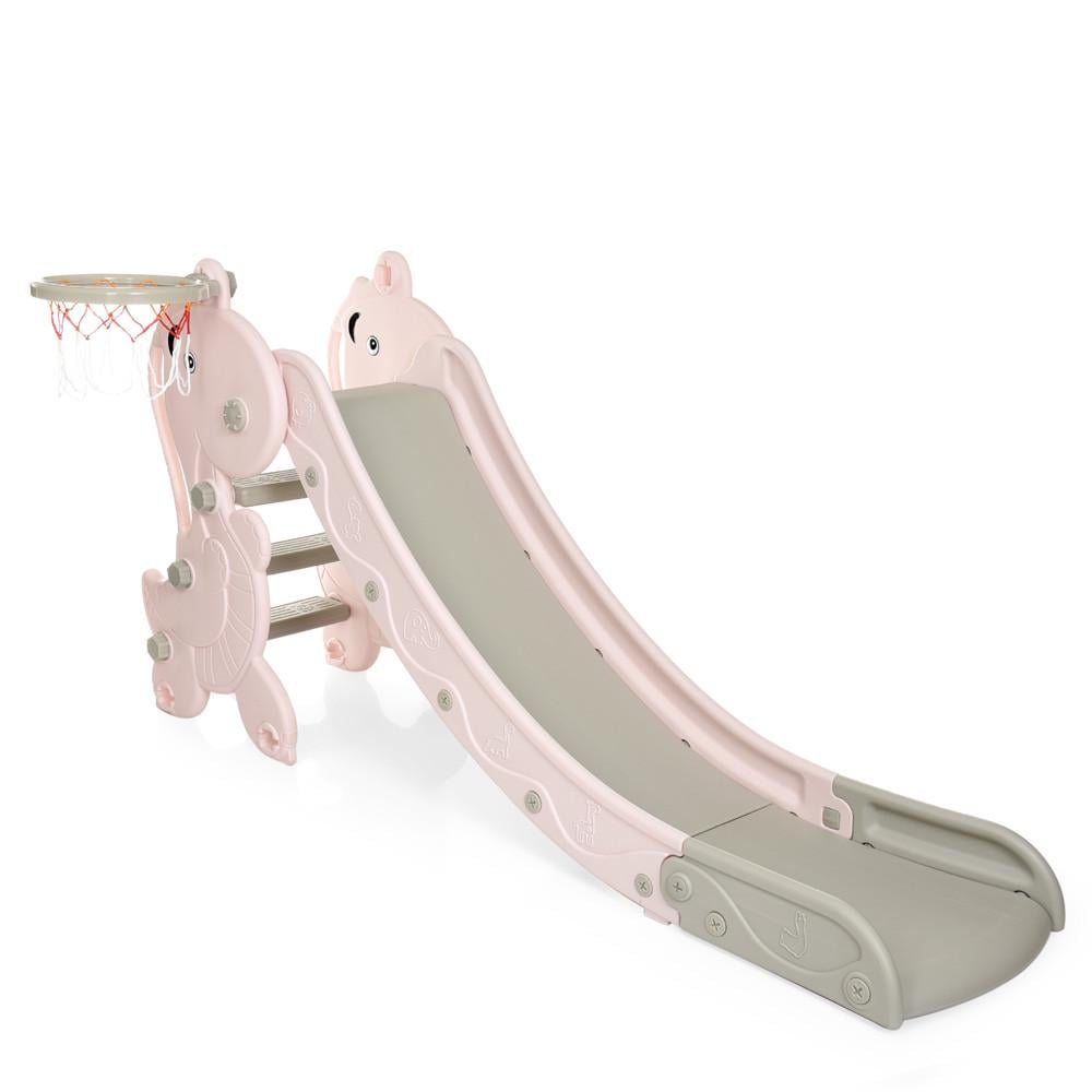 Горка детская с баскетбольным кольцом и мячом Bambi YG2020-2-1-8 пластиковая 175х79х89 см Серо-розовый (150-7-YG2020-2-1-8)