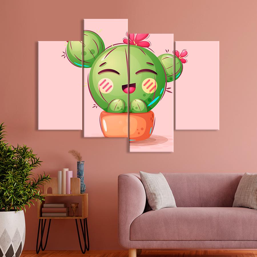 Картина в детскую комнату Милый мультяшный кактус 129x90 см (A1441-4)