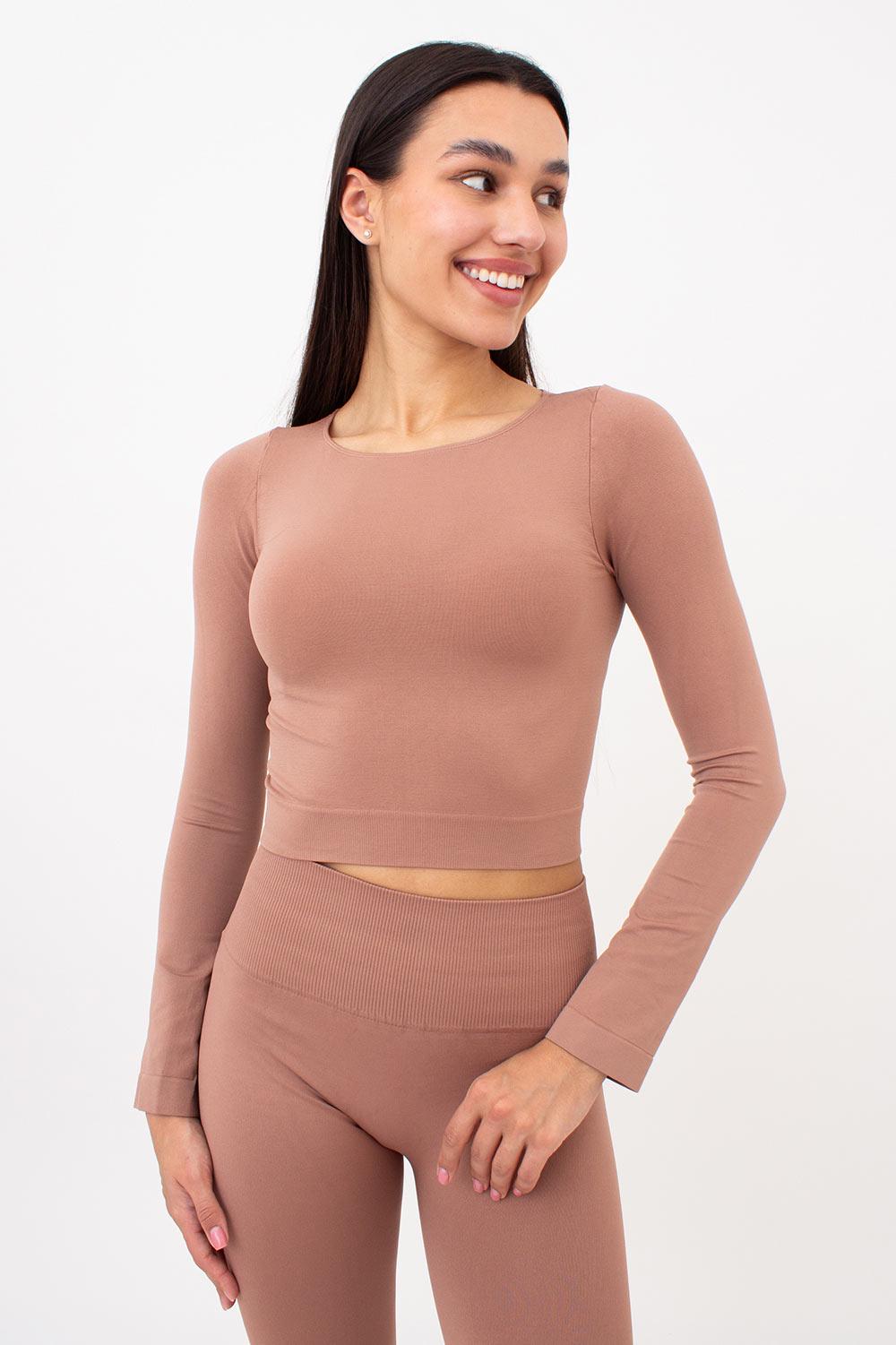 Топ вкорочений з довгим рукавом Giulia CROP TOP S/M Brown-mokko (4823116929388)