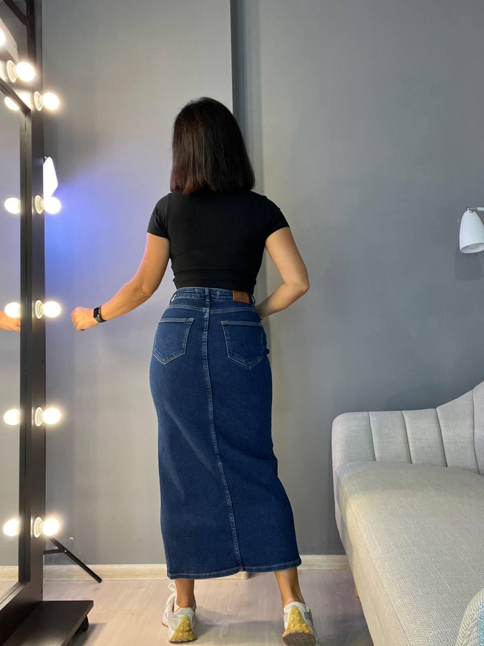 Спідниця жіноча Zeo Basic 3805 джинсова розріз з попереду довга стрейчева р. 34 Синій (1156) - фото 3 Спідниця жіноча Zeo Basic 3805 джинсова розріз з попереду довга стрейчева р. 34 Синій (1156) - фото 3