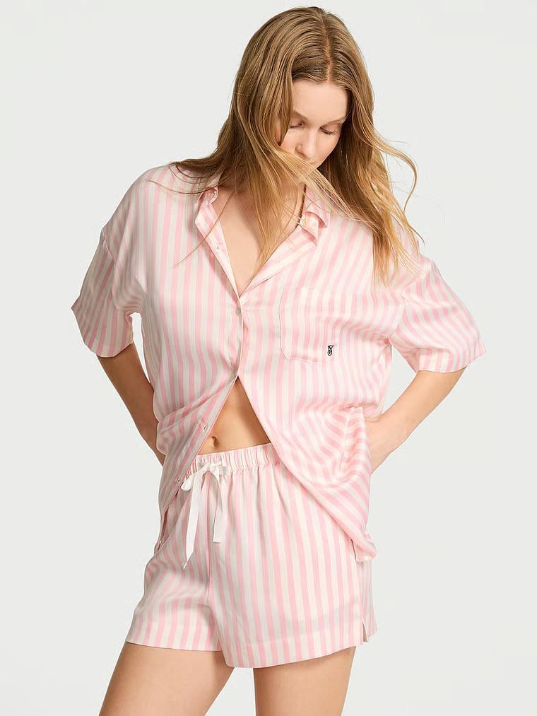 Пижама сатиновая Victoria's Secret Glazed Satin Oversized Short Pajama Set полоска S Розовый (27162343) Пижама сатиновая Victoria's Secret Glazed Satin Oversized Short Pajama Set полоска S Розовый (27162343)