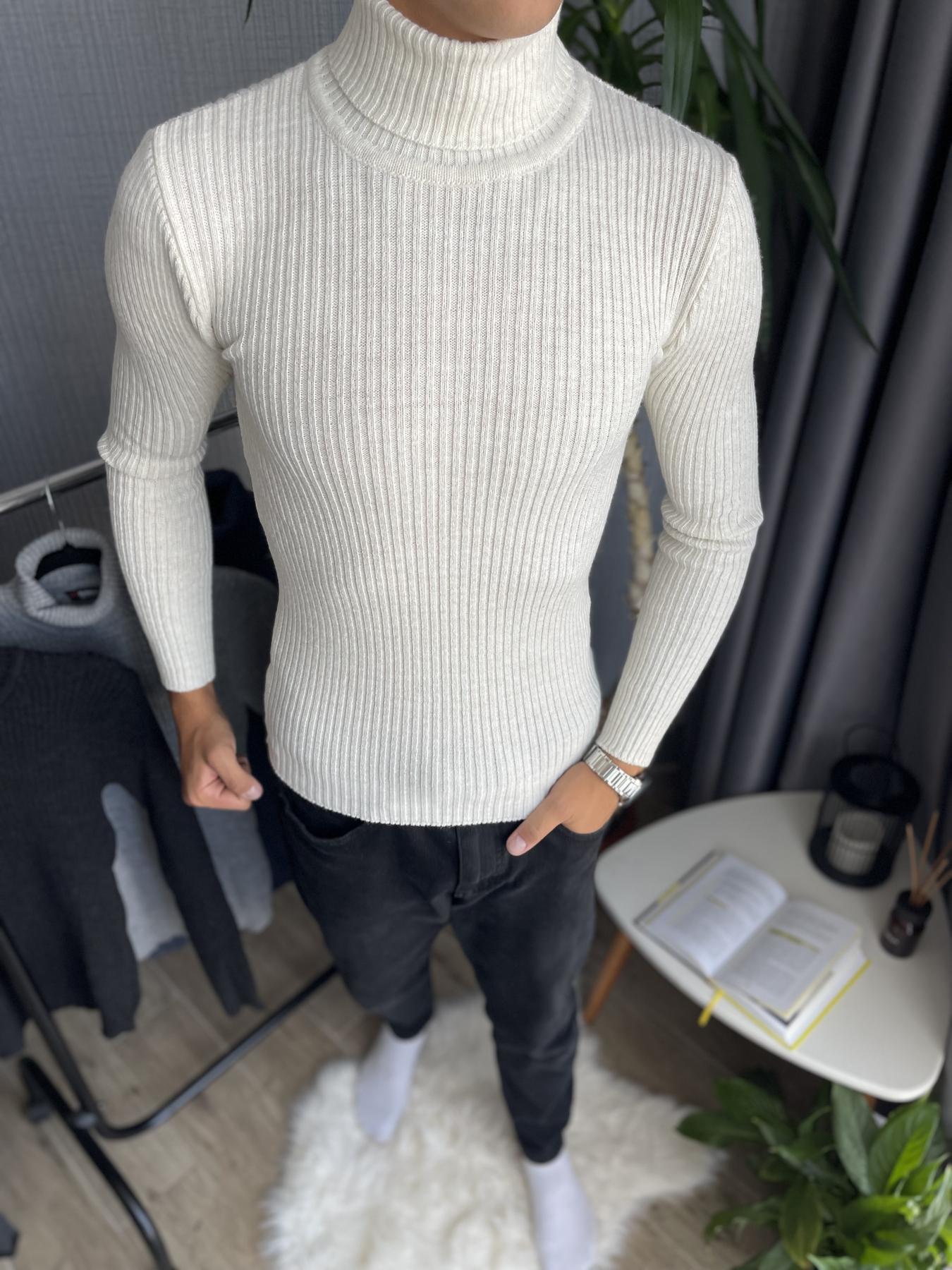 Гольф мужской в рубчик зимний с высоким горлом M Белый (25537) - фото 4 Гольф мужской в рубчик зимний с высоким горлом M Белый (25537) - фото 4