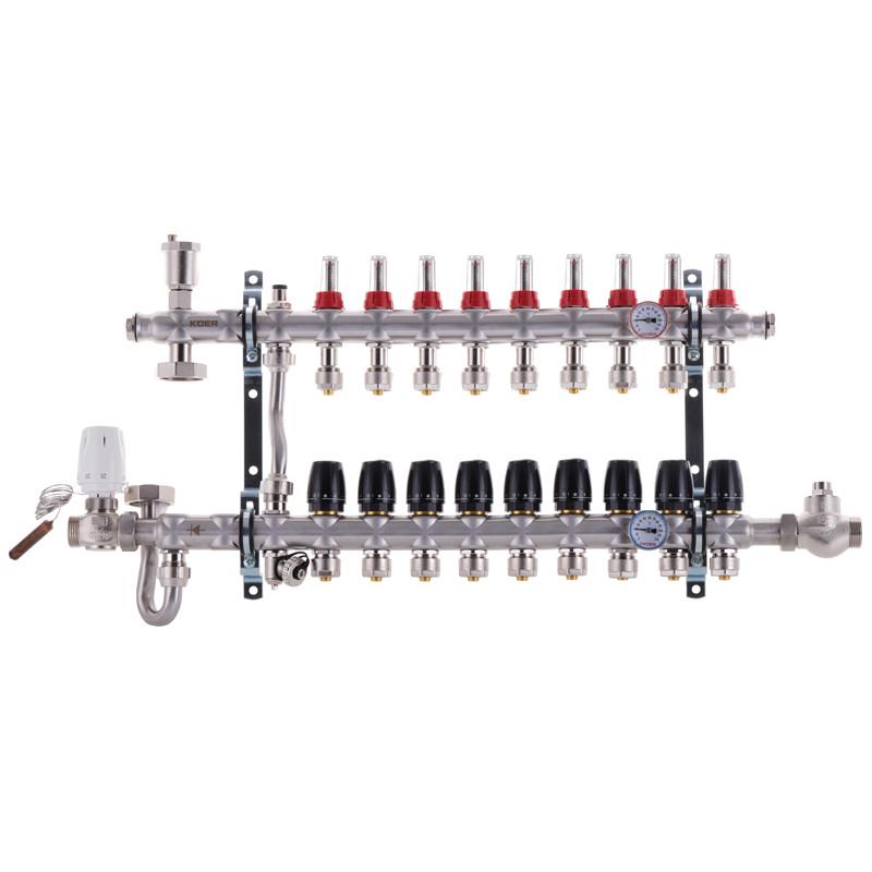 Коллектор KOER KR.S1011-9 1"х9 SUS304 c евроконусами 3/4-16 (KR2932)