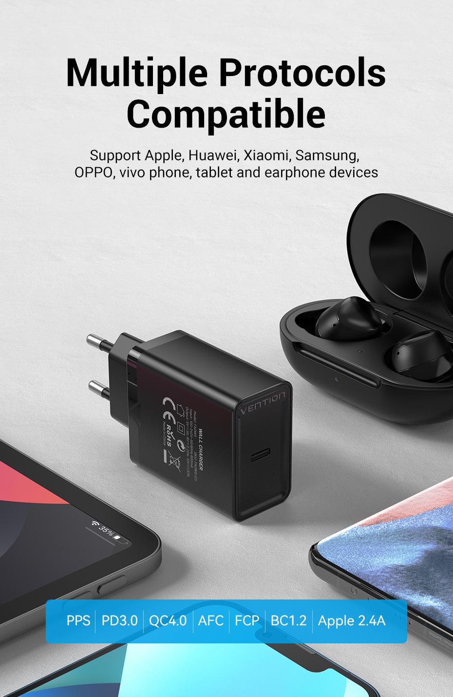 Зарядное устройство для Vention 20W Type-C 1C EU быстрая зарядка 20Вт Черный (FADB0-EU) - фото 6