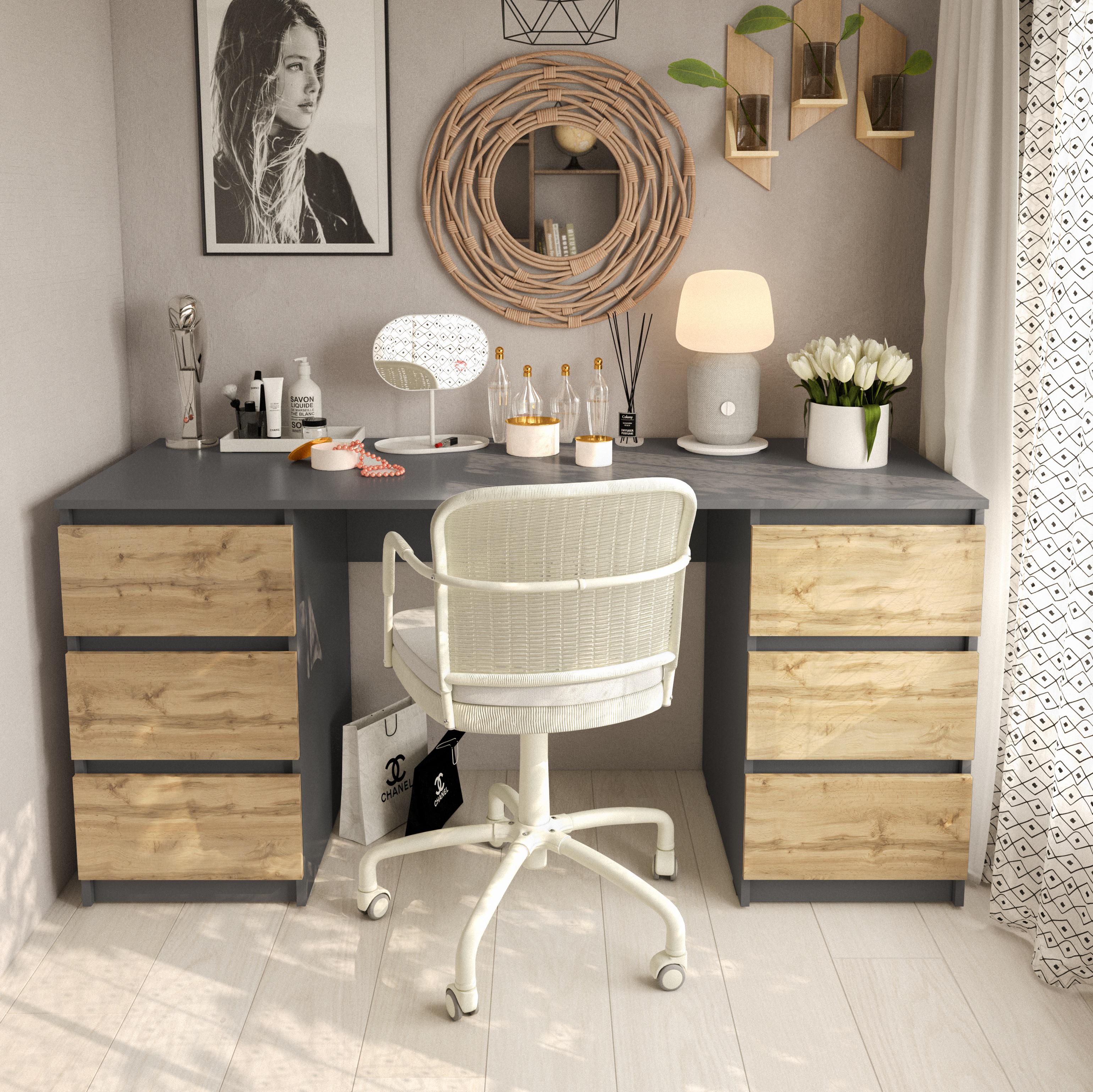 Письменный стол с двумя тумбами без ручек 1580х758х600 мм Антрацитовый/Дуб аппалачи (mt-228-an-ap)