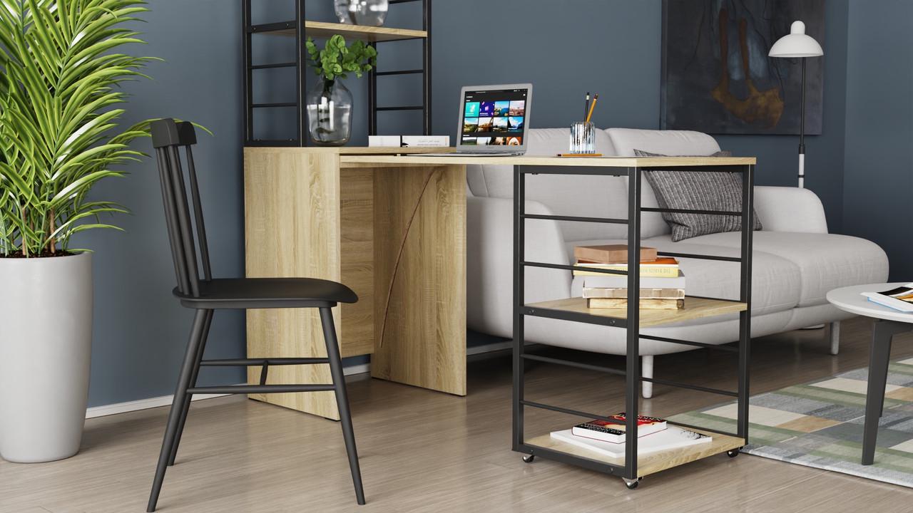 Стол-тумба трансформер Ferrum-decor Смарт 3/1 с этажеркой металл/ДСП 16 мм 1430x1450x500 мм Черный/Дуб Сонома (FRD-105112) - фото 3