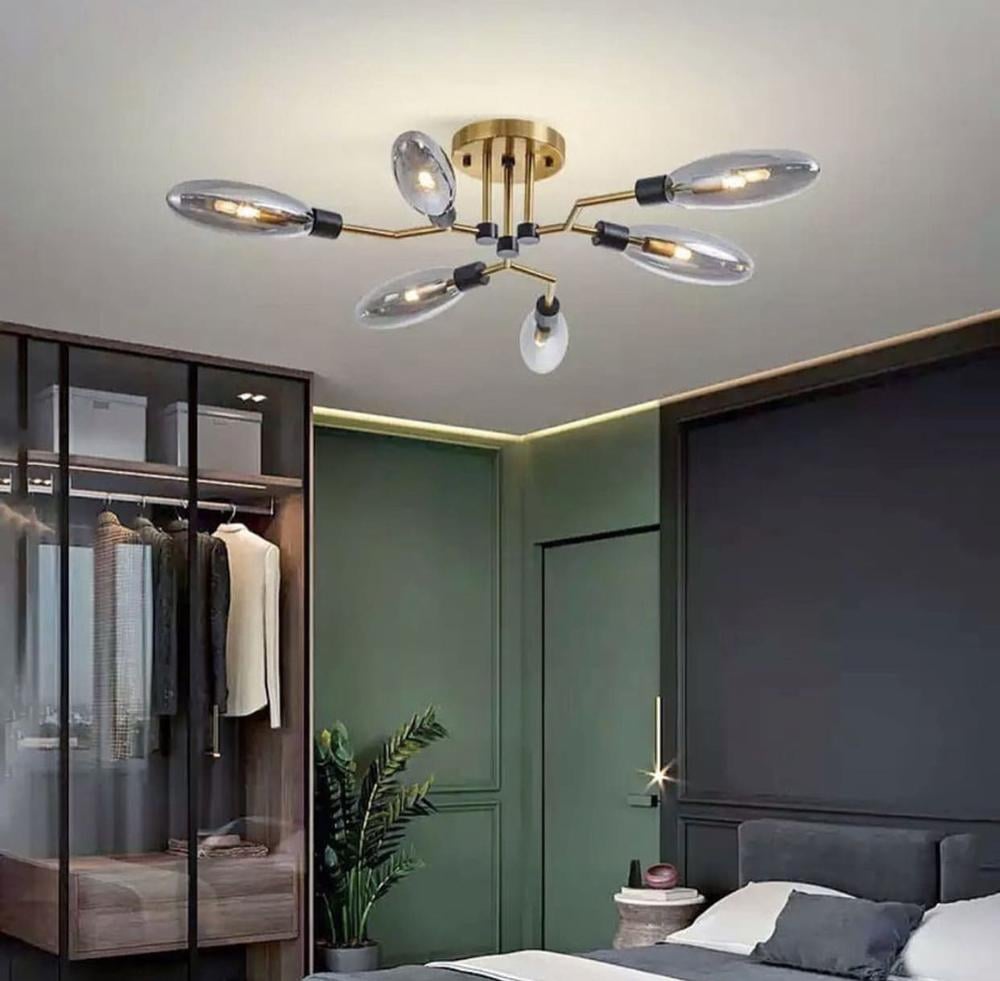 Люстра стельова латунна на 6 видовжених графітових плафонів (YG8003/6A GR)